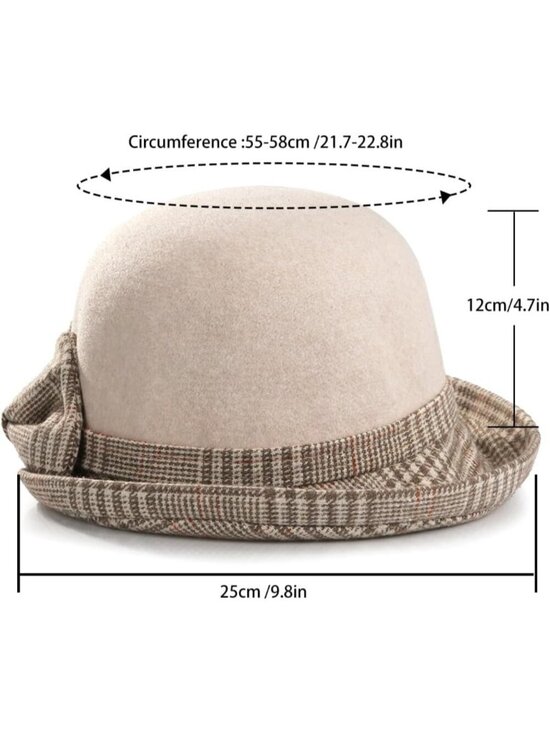 Women\'s Beige Vintage Felt Cloche inter Floral Fedora Imported Bucket Hat main image 5